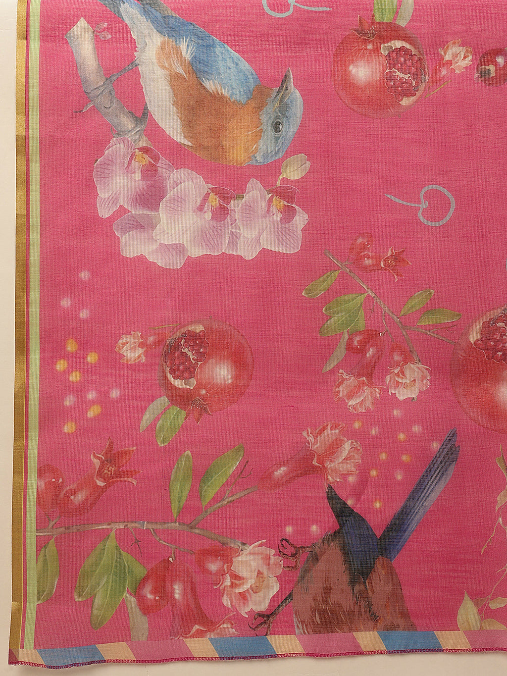 Pink Banarasi Cotton Silk Saree with Playful Fruit Print