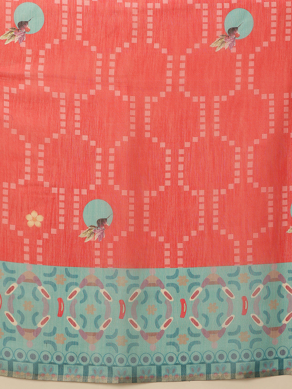 Red Banarasi Cotton Silk Saree with Digital Fruit Print