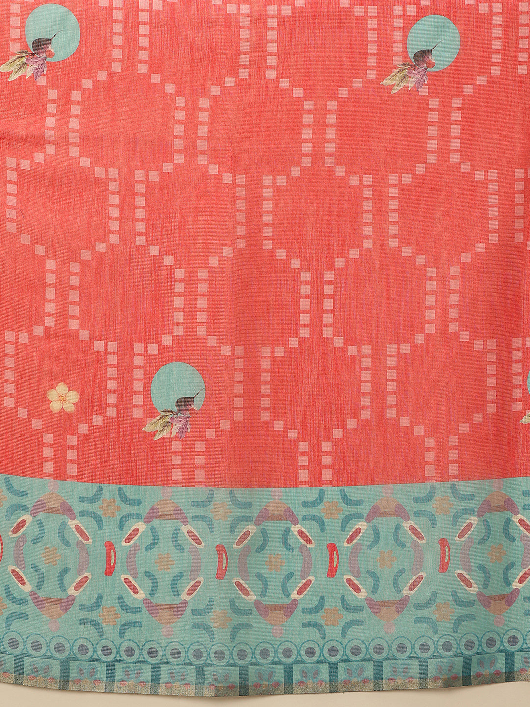 Red Banarasi Cotton Silk Saree with Digital Fruit Print
