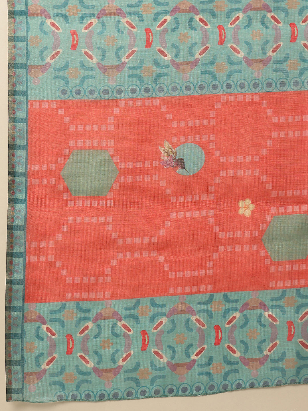 Red Banarasi Cotton Silk Saree with Digital Fruit Print