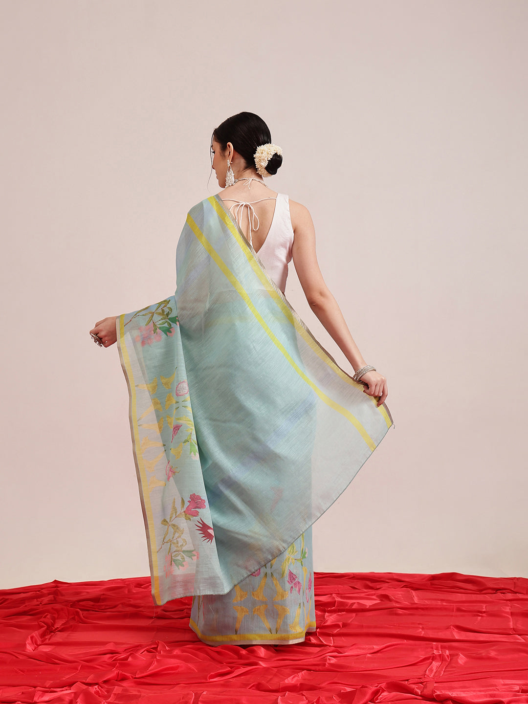Blue Banarasi Cotton Silk Floral Digital Print Saree