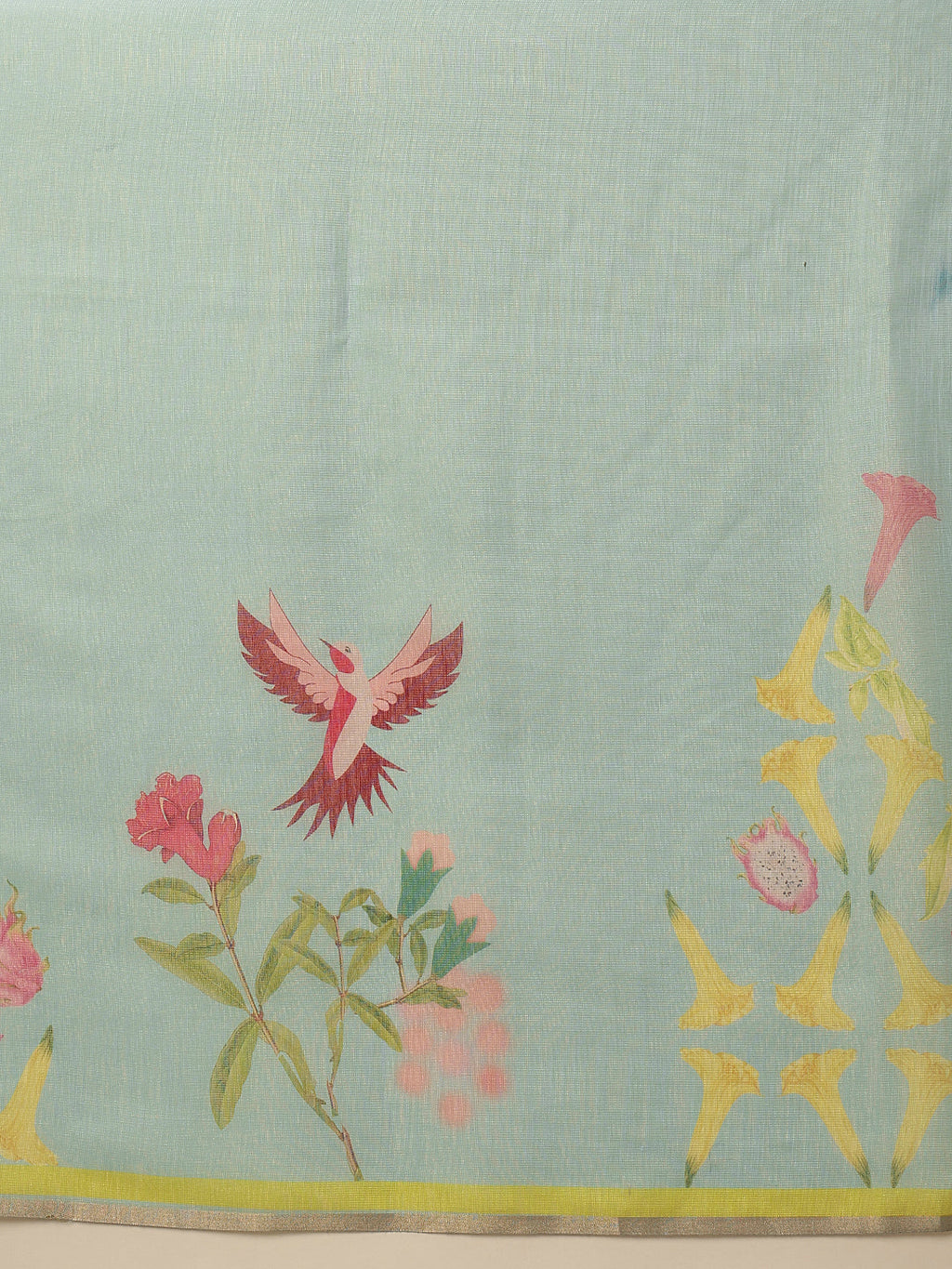 Blue Banarasi Cotton Silk Floral Digital Print Saree