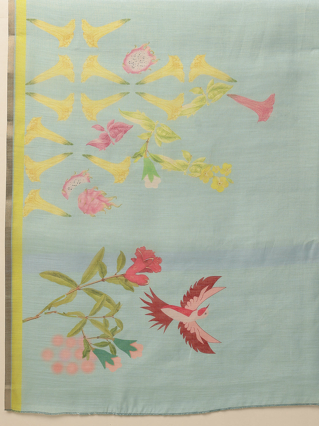 Blue Banarasi Cotton Silk Floral Digital Print Saree