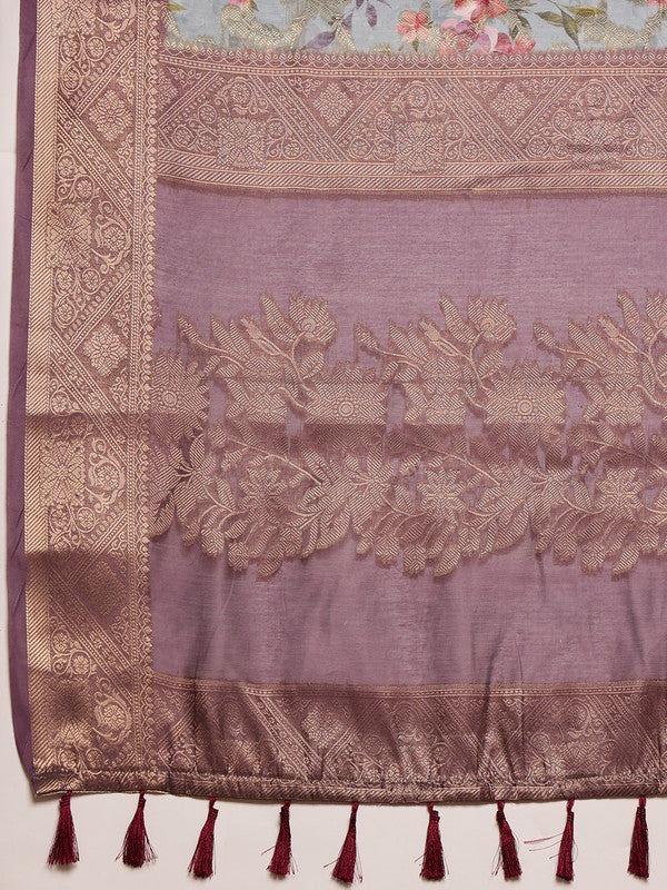 Gray Cotton Digital Print Floral Saree with Unstitched Blouse
