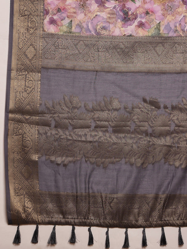 Lavender Cotton Floral Digital Print Saree with Blouse Piece