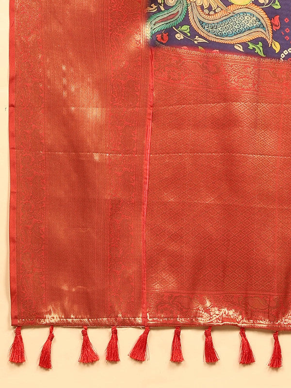 Blue Silk Blend Bandhani Print Saree with Digital Finish