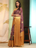Royal purple silk blend saree featuring a detailed digital Bandhani print