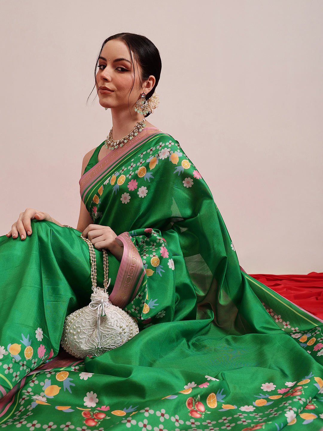 Green Banarasi Art Silk Saree with Abstract Digital Print
