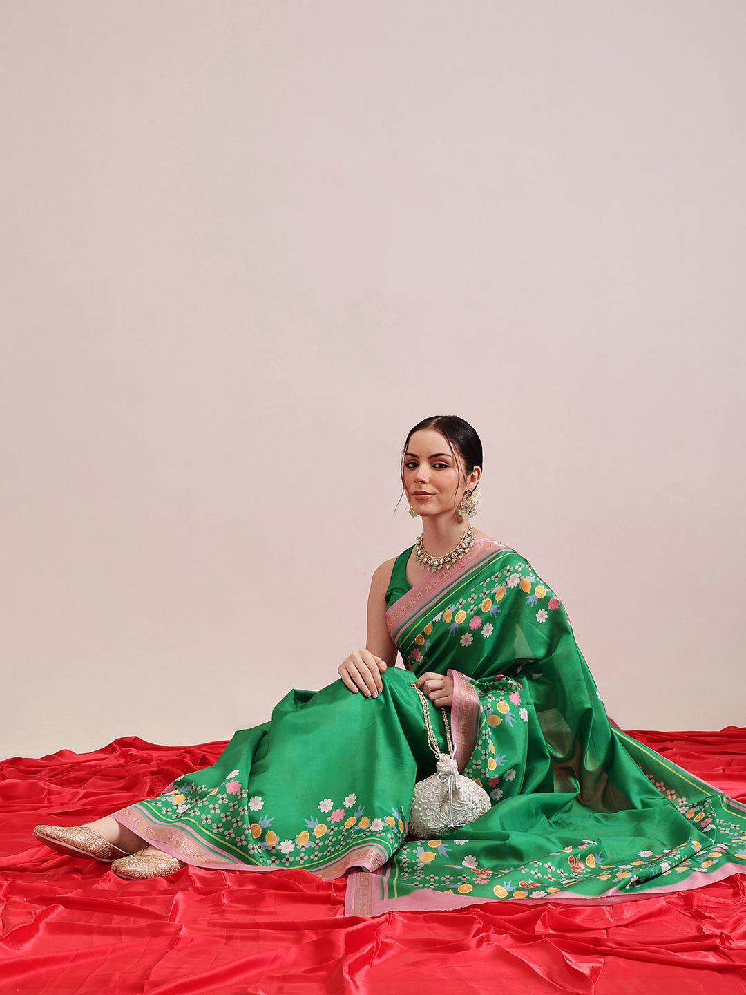 Green Banarasi Art Silk Saree with Abstract Digital Print