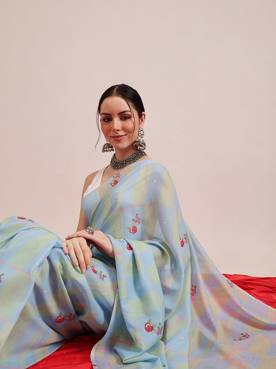 Blue Bollywood Mul Cotton Saree with Abstract Digital Print
