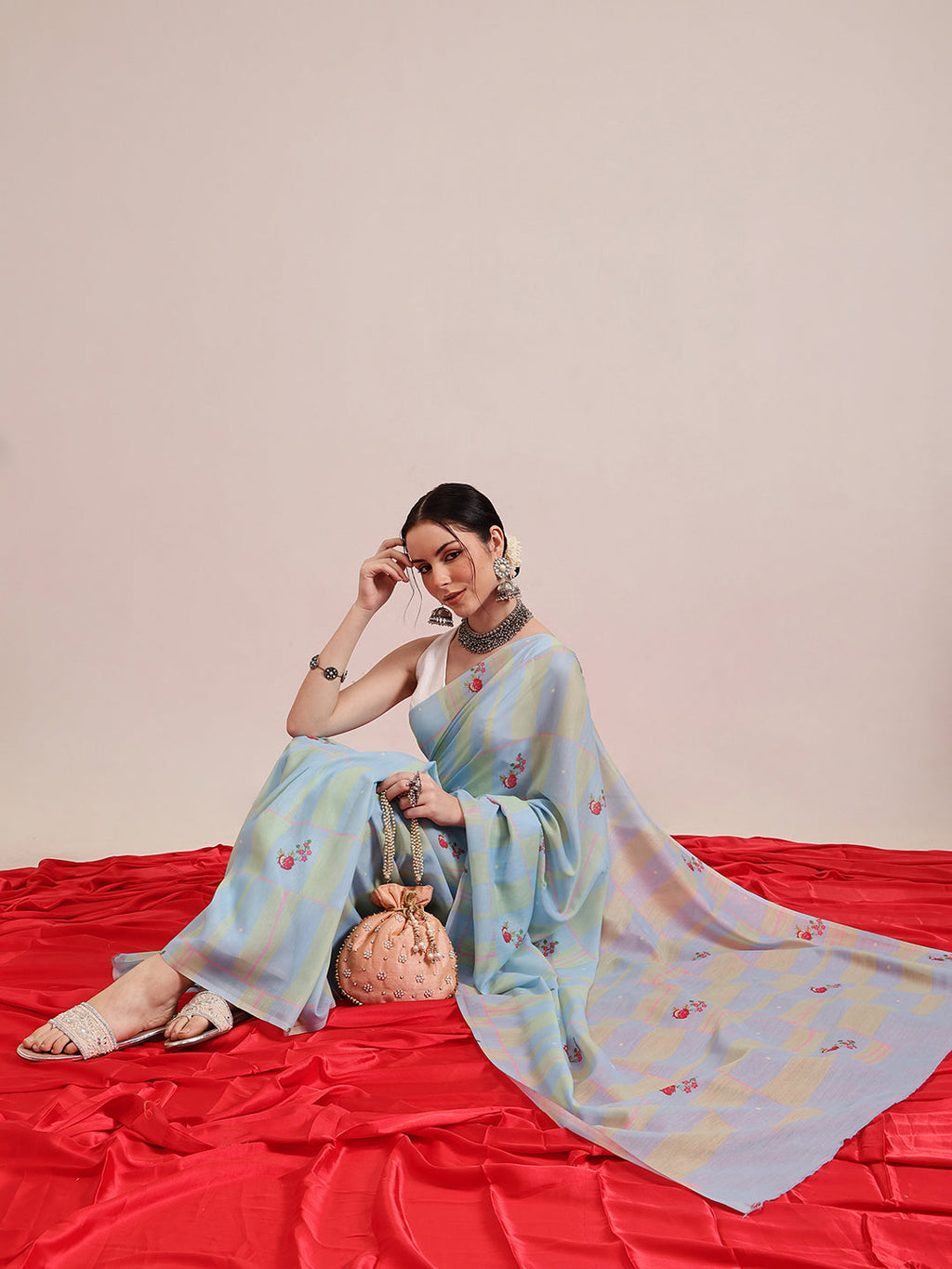 Blue Bollywood Mul Cotton Saree with Abstract Digital Print