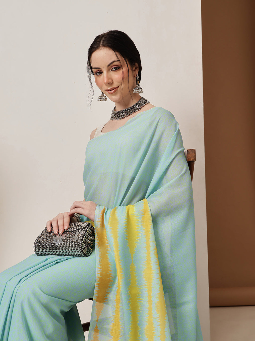 Teal Bollywood Mul Cotton Saree with Abstract Digital Print