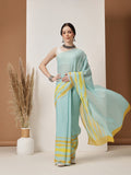 Teal Mul Cotton saree with unique abstract digital patterns