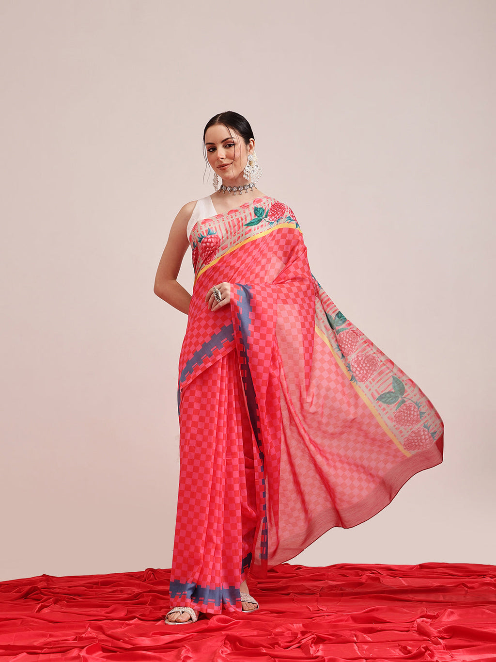 Pink Bollywood Mul Cotton Saree with Abstract Digital Print