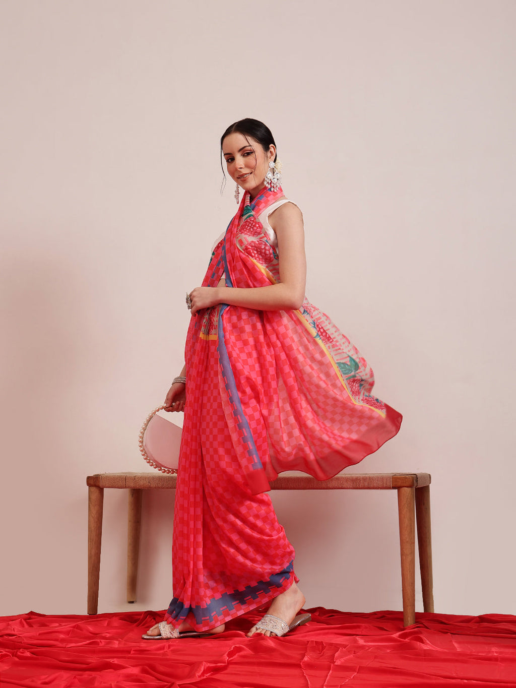 Pink Bollywood Mul Cotton Saree with Abstract Digital Print
