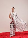 White Mul cotton saree with trendy animal print digital design