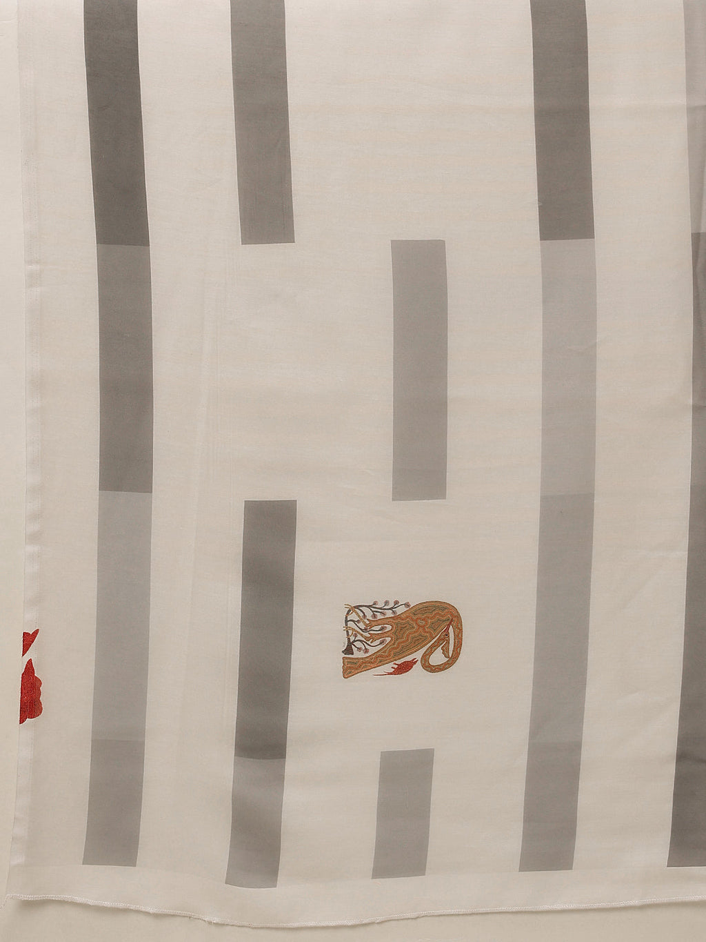 White Mul Cotton Saree with Modern Animal Print