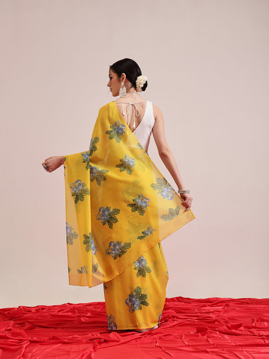 Yellow Mul Cotton Abstract Digital Printed Bollywood Saree