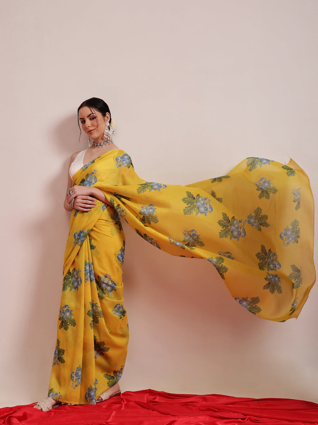 Yellow Mul Cotton Abstract Digital Printed Bollywood Saree
