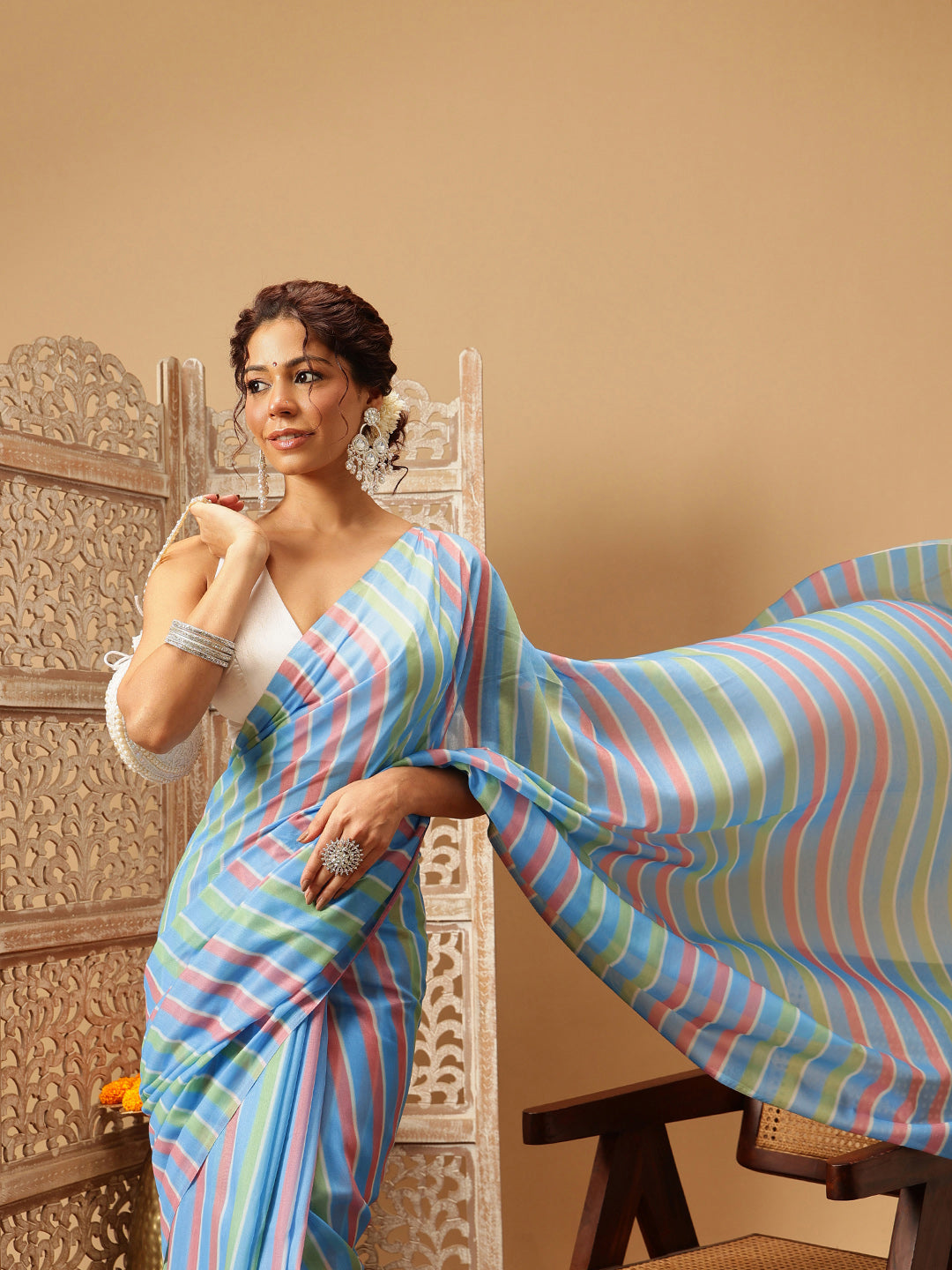 Blue Bollywood Mul Cotton Lahariya Print Saree