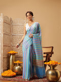 Blue Mul cotton saree featuring traditional Lahariya digital print