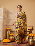 Yellow Mul Cotton Bollywood style floral digital print saree