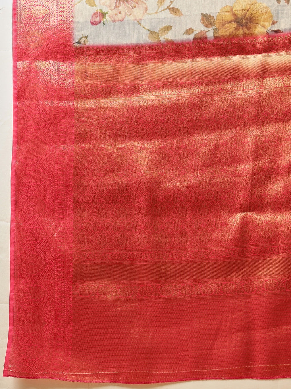 Grey Banarasi Tissue Silk Saree with Floral Digital Print