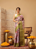 Elegant lavender Banarasi tissue silk saree with vibrant floral digital prints