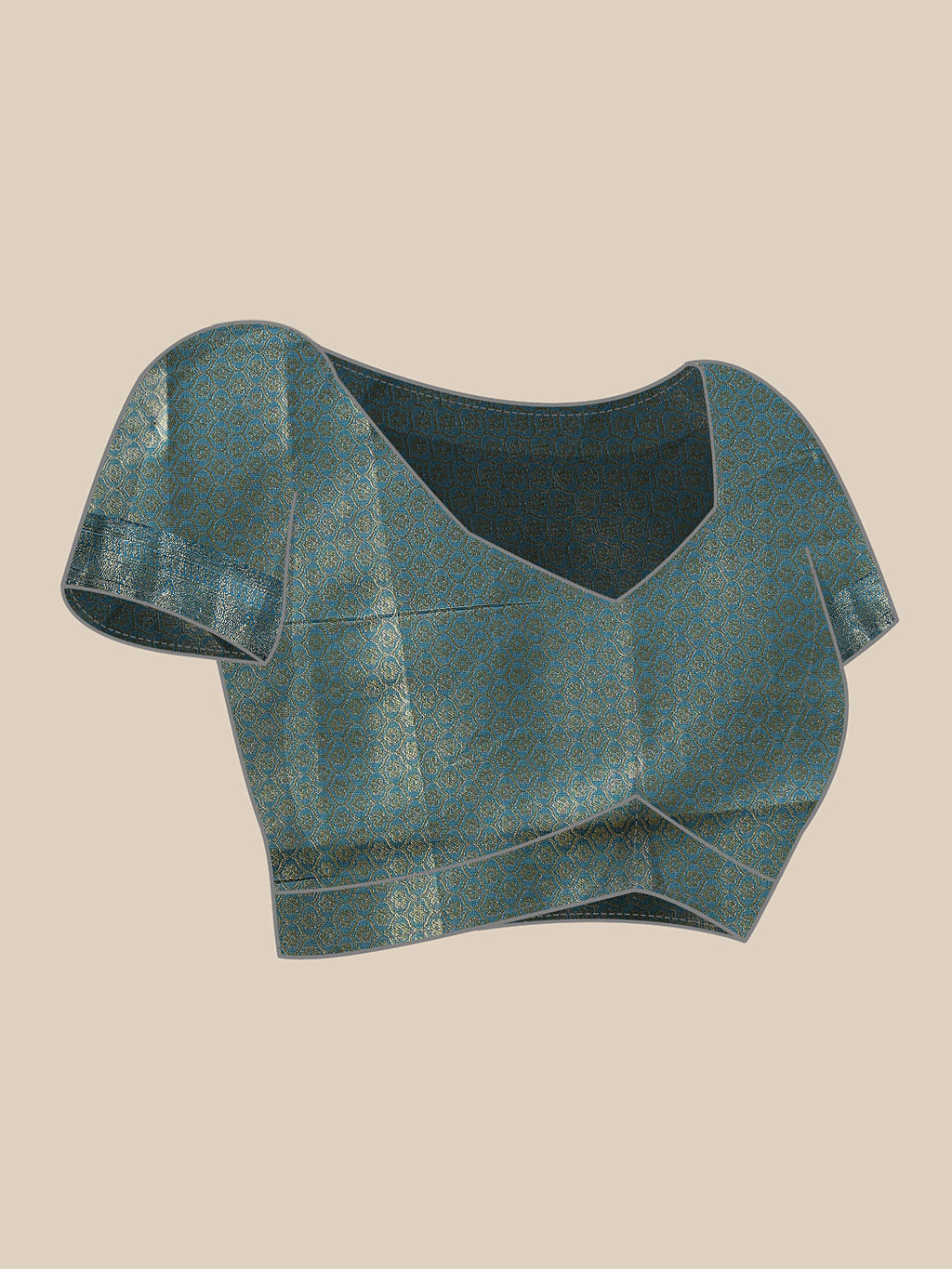 Peach Banarasi Tissue Silk Saree with Floral Print