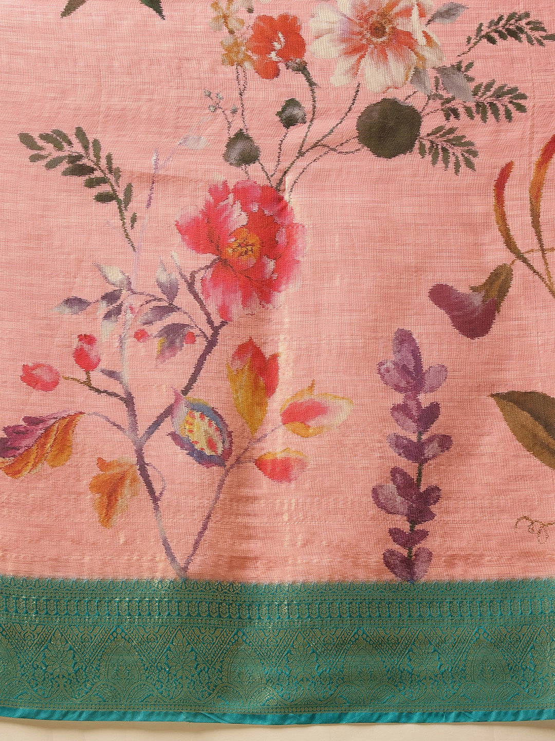 Pink Banarasi Tissue Silk Saree with Floral Digital Print
