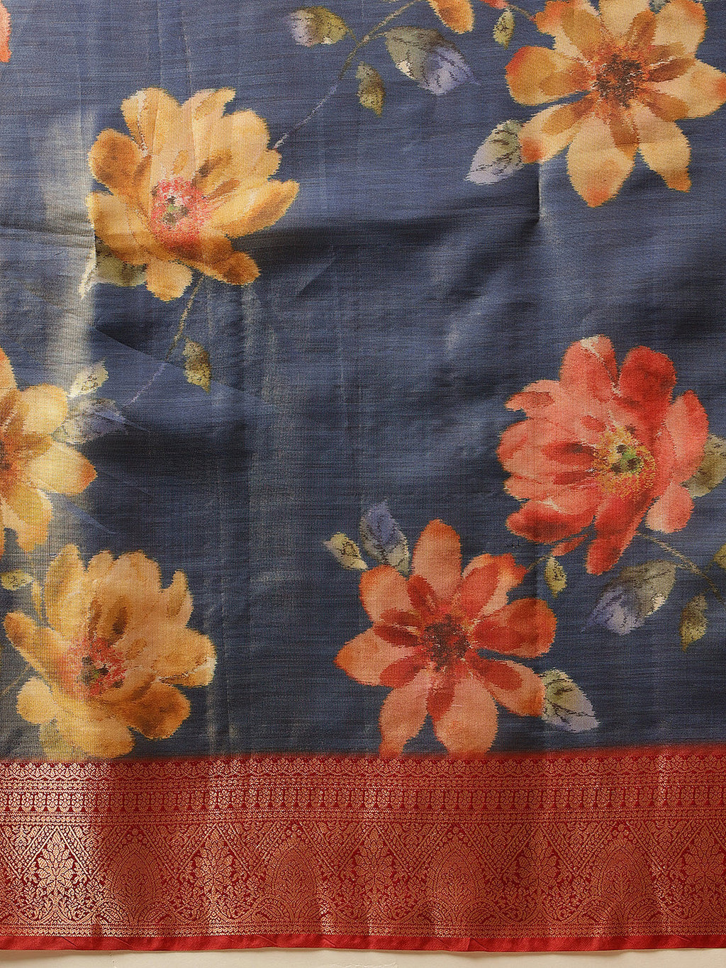 Blue Banarasi Tissue Silk Saree with Floral Digital Print