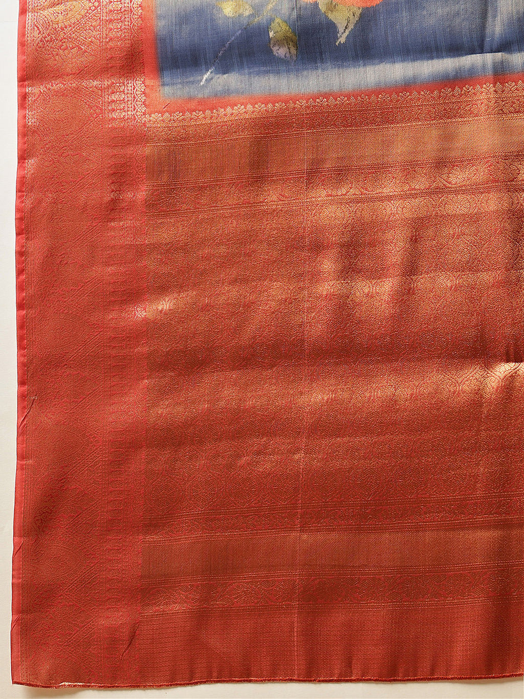 Blue Banarasi Tissue Silk Saree with Floral Digital Print
