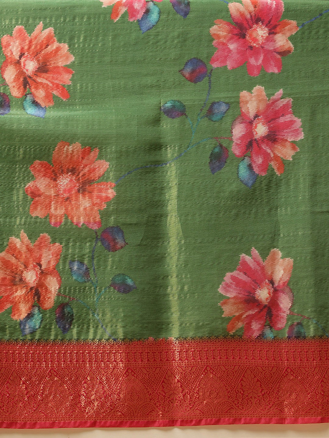 Green Banarasi Tissue Silk Saree with Floral Print