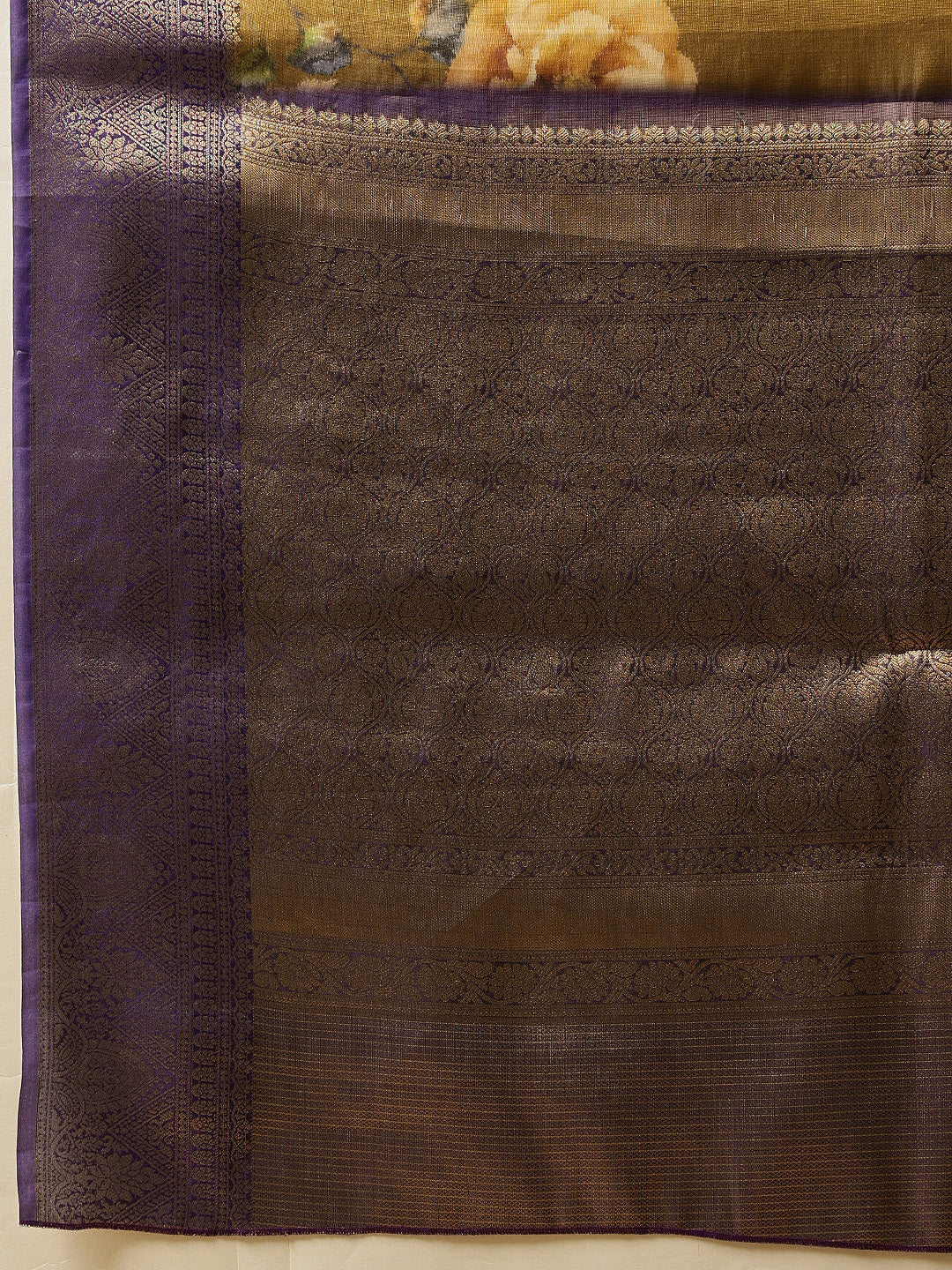 Olive Banarasi Tissue Silk Saree with Floral Digital Print