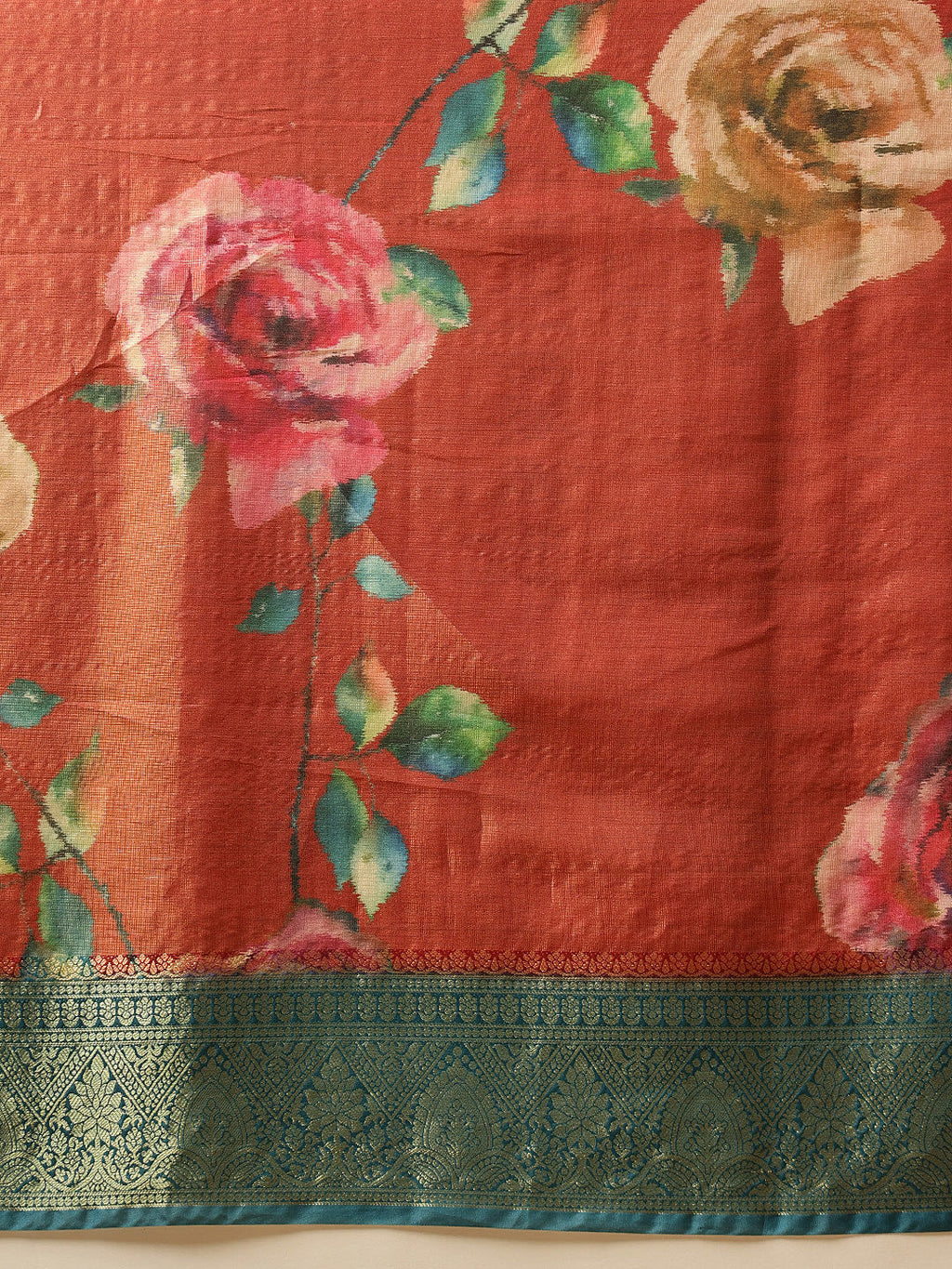 Peach Banarasi Tissue Silk Saree with Floral Digital Print
