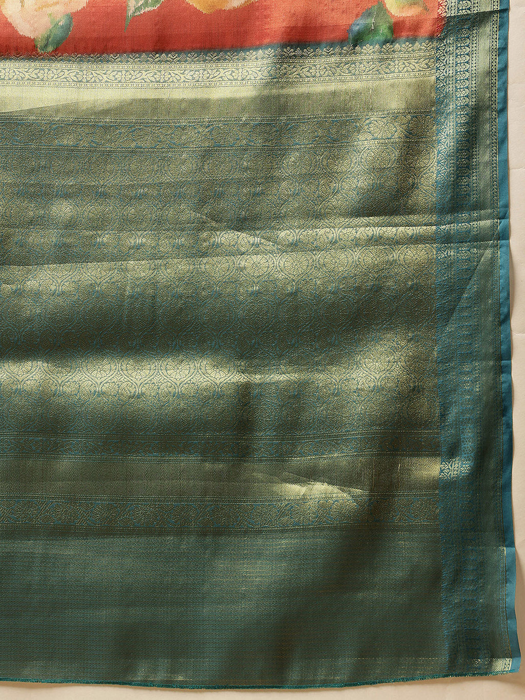 Peach Banarasi Tissue Silk Saree with Floral Digital Print