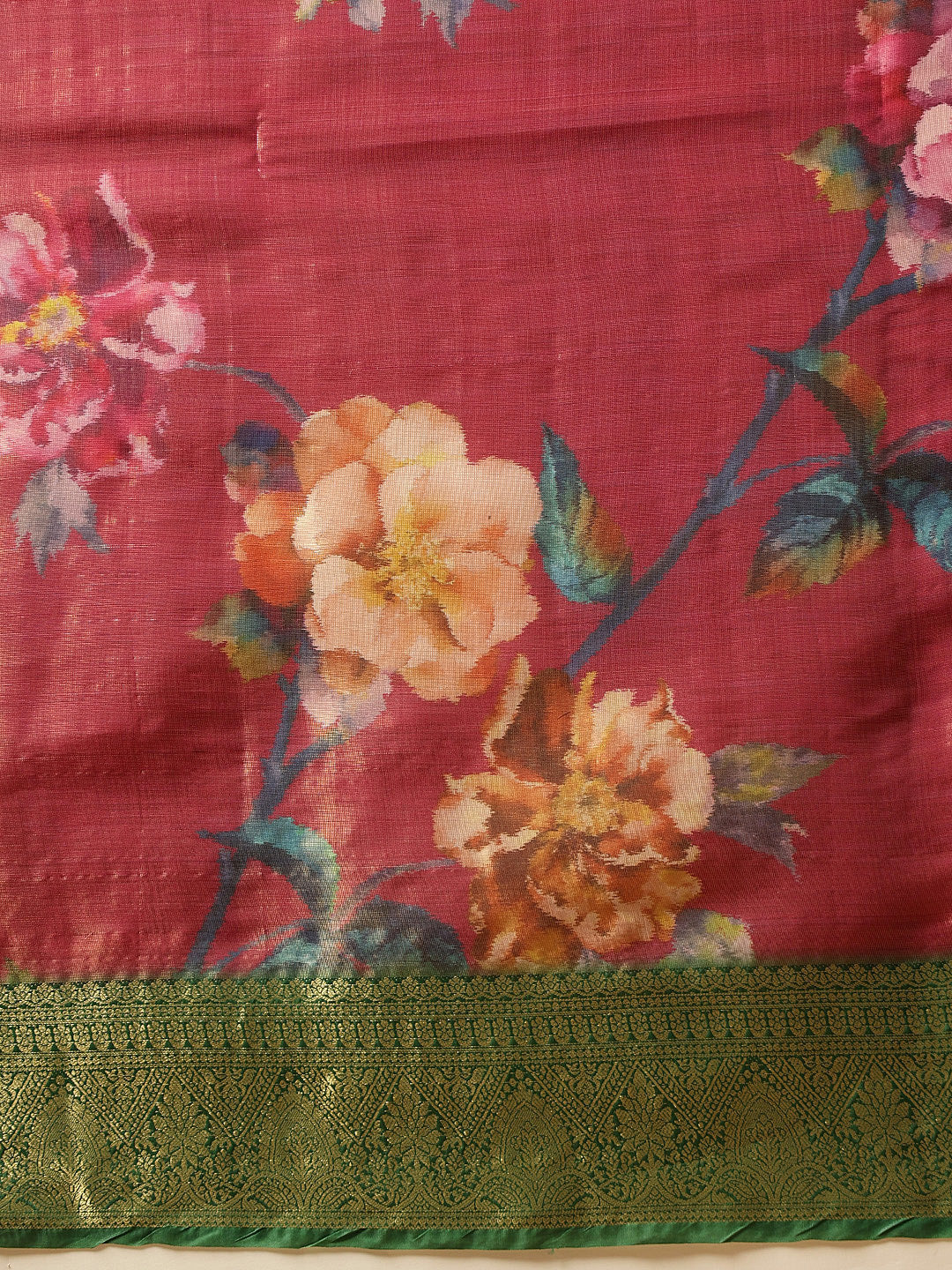 Pink Banarasi Tissue Silk Saree with Floral Digital Print