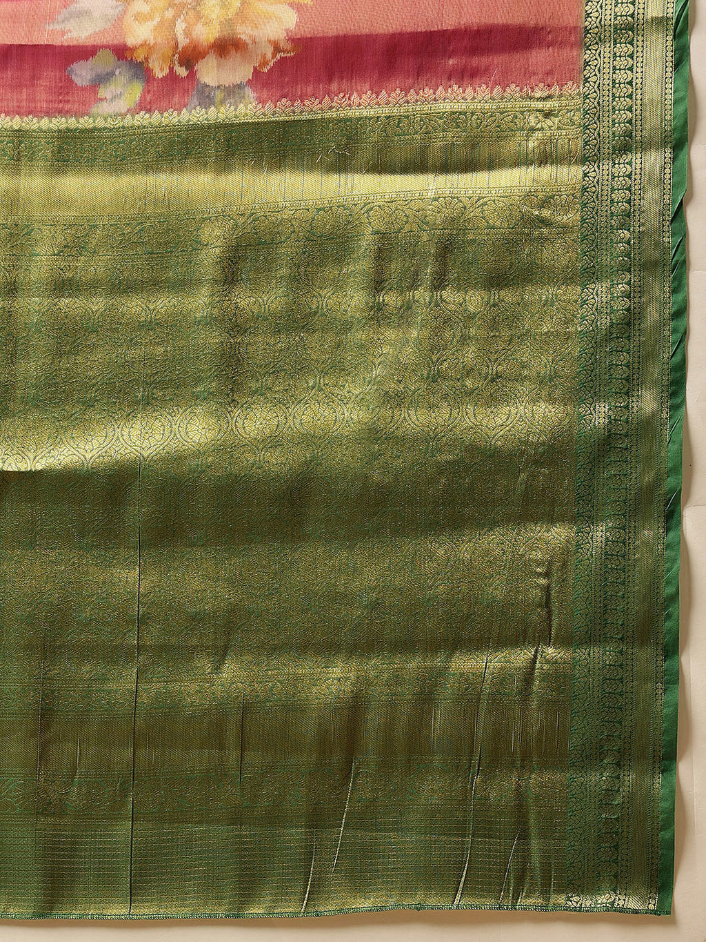 Pink Banarasi Tissue Silk Saree with Floral Digital Print