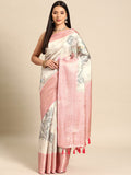 Art Silk Multicolor saree with Kalamkari design and zari borders including unstitched blouse piece