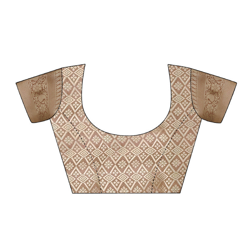 Beige Art Silk Printed Floral Saree with Unstitched Blouse