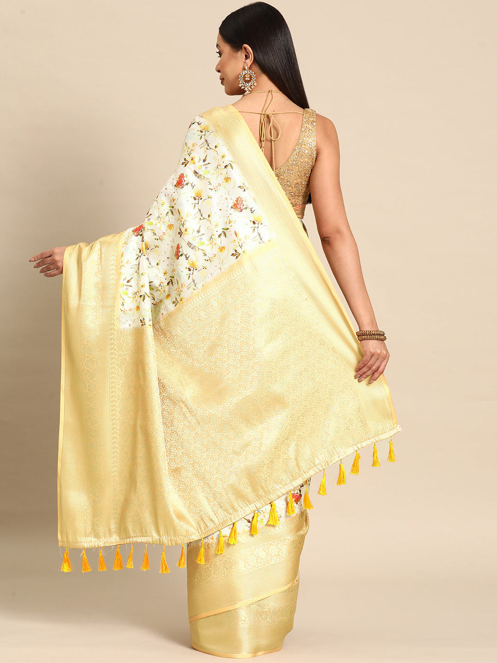 Multicolor Floral Art Silk Saree with Woven Zari Design
