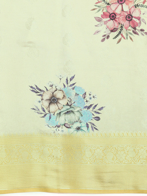 Multicolor Floral Art Silk Saree with Woven Zari Design