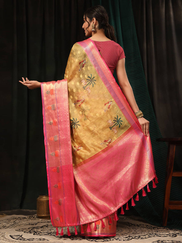 Mustard Art Silk Digital Print Floral Saree with Blouse Piece
