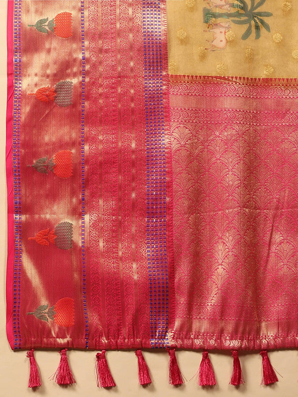 Mustard Art Silk Digital Print Floral Saree with Blouse Piece