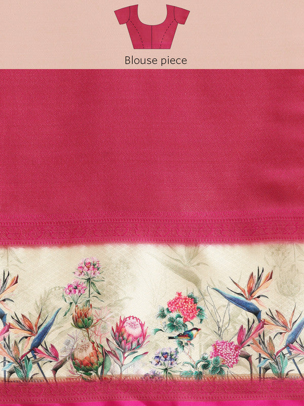 Green Kanjeevaram Silk Floral Digital Print Saree with Blouse