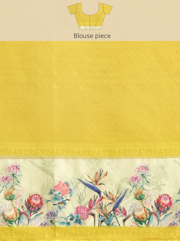 Red Kanjeevaram Silk Floral Digital Print Saree with Blouse Piece
