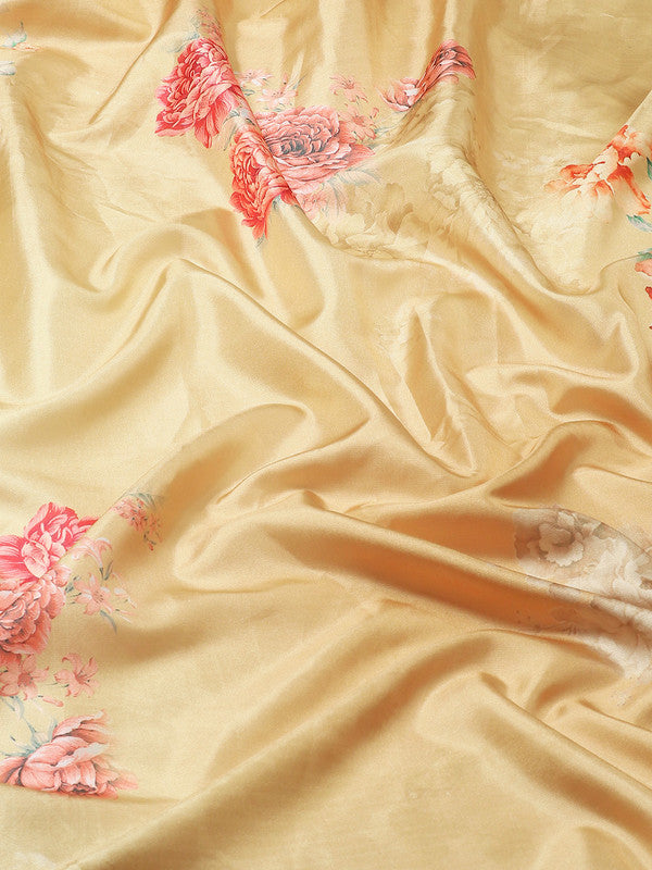 Mustard Art Silk Saree with Floral Print & Blouse Piece
