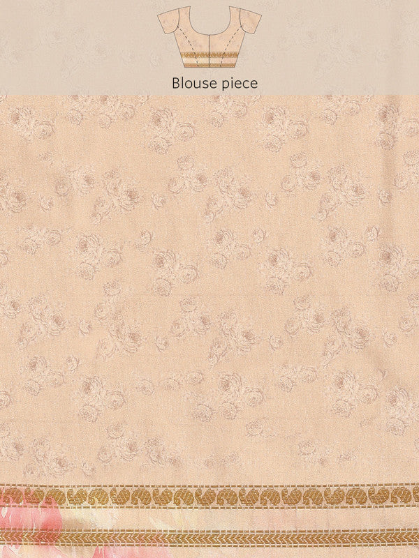 Mustard Art Silk Saree with Floral Print & Blouse Piece