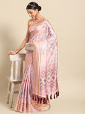 Pink Art Silk saree featuring soft floral prints and matching unstitched blouse piece