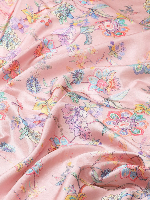 Pink Art Silk Saree with Floral Print and Blouse Piece